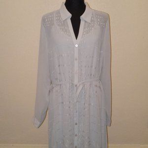 New Ice Blue sheer soft gray blue long sleeve sheer maxi dress with liner
